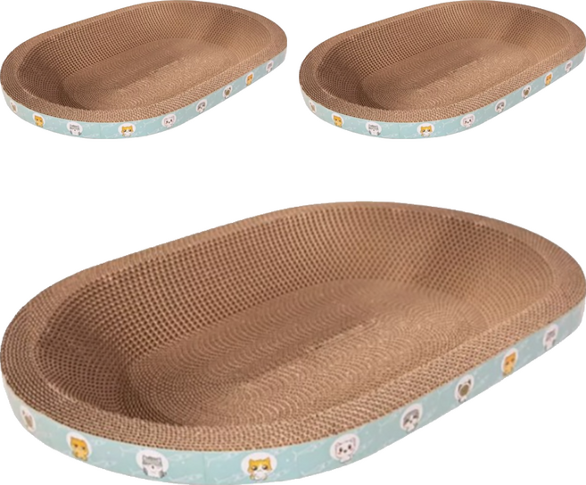 高精寵物 橢圓貓抓窩, 木板色, 3個