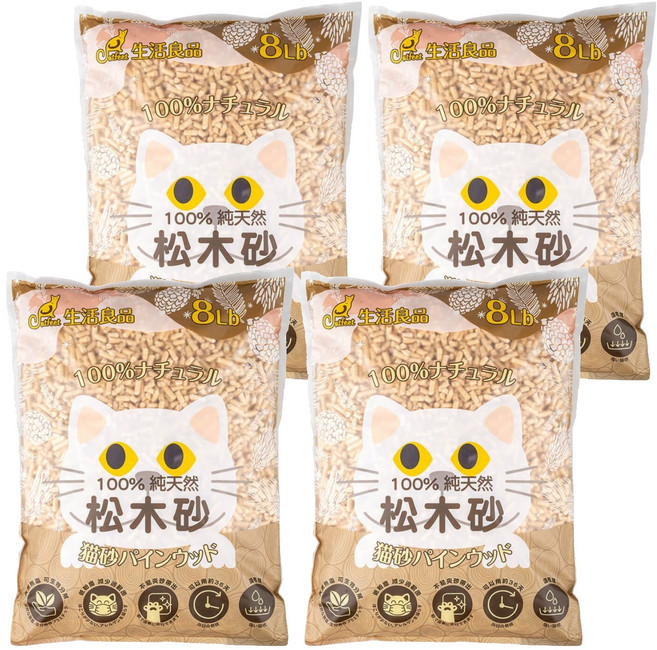Catfeet 崩解型天然松木貓砂 100%天然 無化學成份 低過敏無塵 吸水力佳, 原味, 8lb, 4包