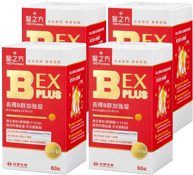 台塑生醫 MD Formula 醫之方 長釋B群EX PLUS加強錠, 60顆, 600mg, 4罐