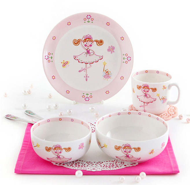 ZEN 키디 식기 세트, 발레리나, 공기 + 대접 + 접시 + 머그, 1세트