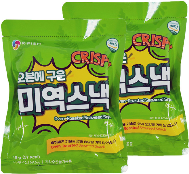 석하 오븐에 구운 미역스낵, 15g, 2개