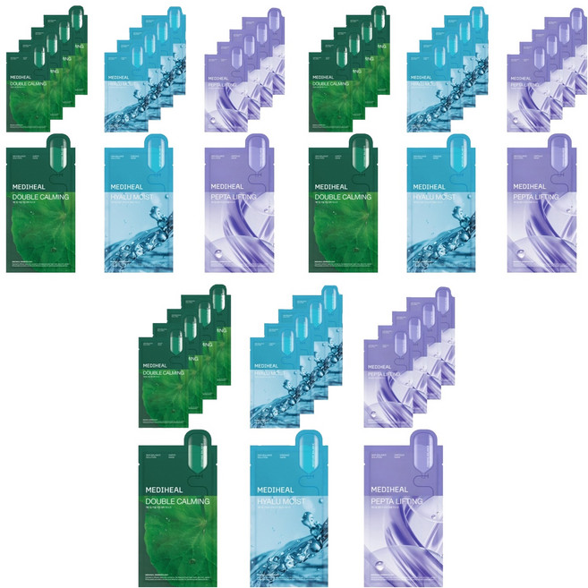 메디힐 더블 카밍 워터 5p + 히알루 모이스트 에센스 5p + 펩타 리프팅 앰플 5p 마스크팩 세트, 15개입, 3세트