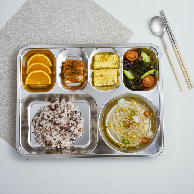 코멧 홈 스테인리스 4찬 급식 식판, silver, 1개