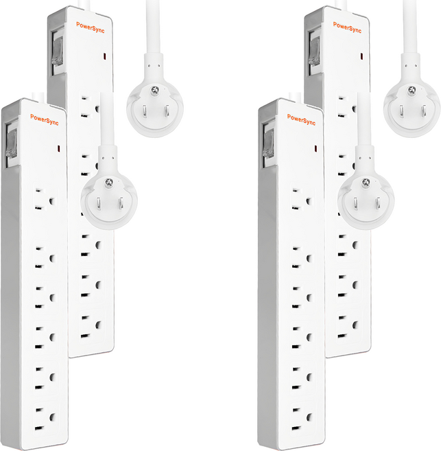 PowerSync 群加 防電擊雙色延長線 1開6插 KTC-98316, 1.8m, 4個, 白色