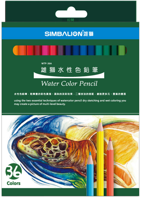 SIMBALION 雄獅 水性色鉛筆 WTP 紙盒, 36色, 1盒