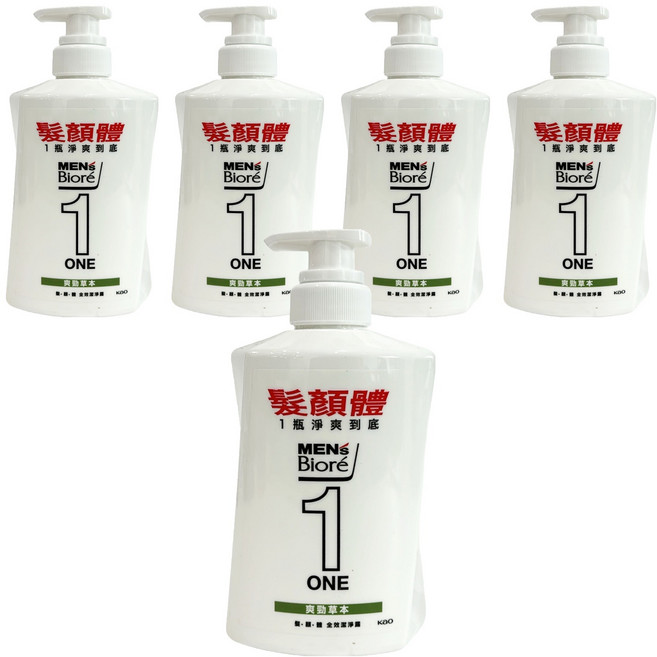 MEN's Biore ONE 髮顏體全效潔淨露 爽勁草本 480ml, 5瓶