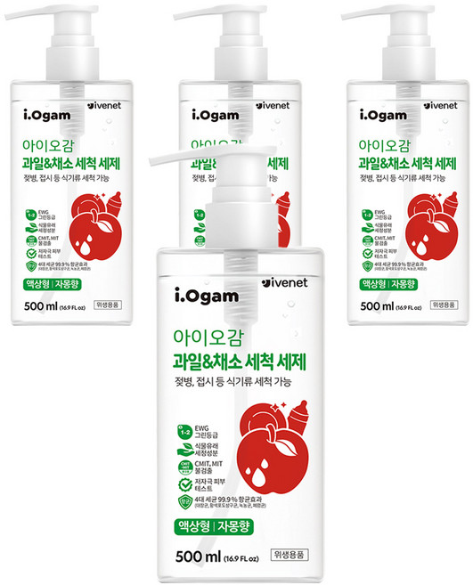 아이오감 과일&채소 세척세제 액상형, 4개, 500ml