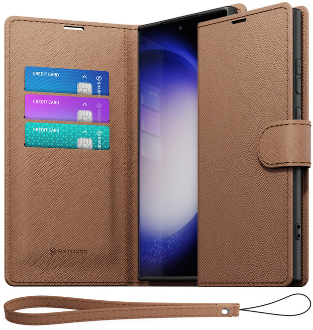 신지모루 마그네틱 사피아노 가죽 다이어리 지갑 케이스 + 핸드 스트랩 세트