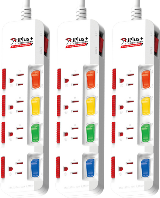 iPlus 保護傘 5切4座防塵扁插延長線 3-543S, 3個