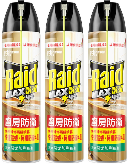 Raid 雷達 快速蟑螂螞蟻藥 尤加利, 500ml, 3罐