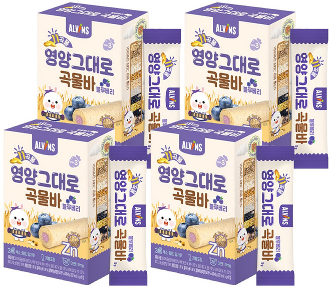 엘빈즈 11곡물 영양그대로 곡물바, 블루베리맛, 40g, 4개