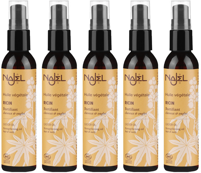 法國 NAJEL 有機蓖麻按摩護理油 手 + 頭髮 + 指甲用, 80ml, 5瓶