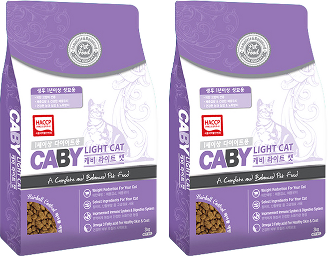 캐비 캣 기능성 사료, 다이어트(체중감소), 3kg, 2개