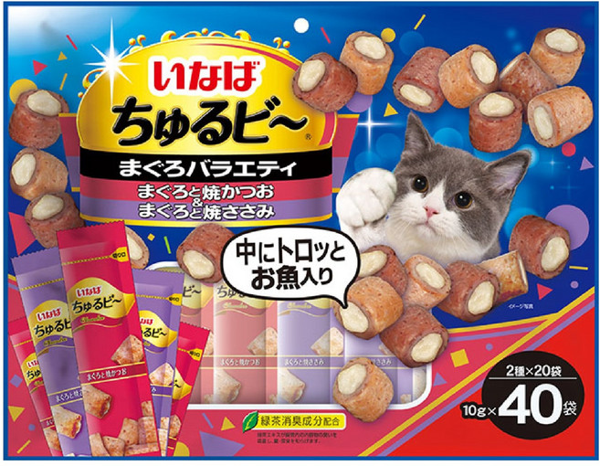 이나바 츄르비 버라이어티 고양이 간식, 참치, 10g, 40개
