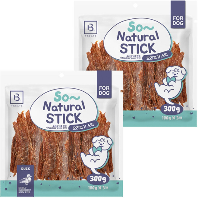 Beurideoraeb So Natural 棒狀狗狗乾燥零食, 鴨肉, 300g, 2個