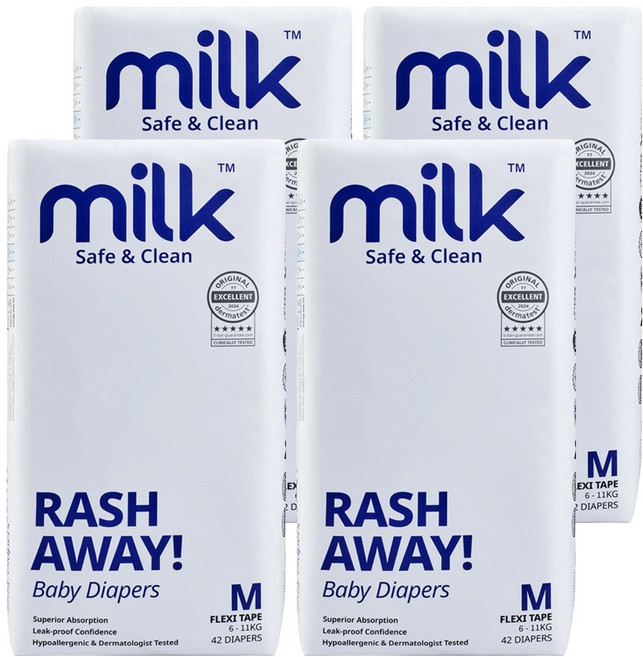 MILK TM 鎖水芯牛奶尿布 黏貼型 6~11kg, 168片, M