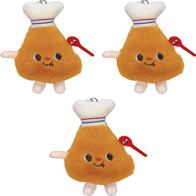食物絨毛鑰匙圈 短毛絨PP棉材質, 11cm, 雞腿 棕色, 3個