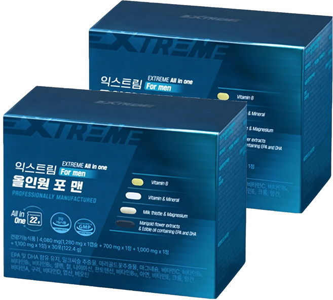 익스트림 올인원 포 맨 멀티비타민, 30회분, 2개