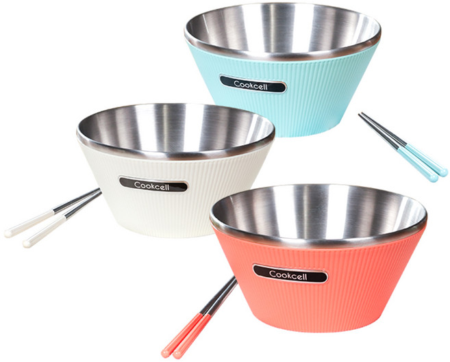 쿡셀 벨라 이중 면기 3종 + 젓가락 3종 세트, 민트, 베이지, 오렌지, 1세트