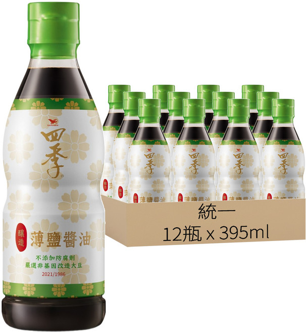 統一 四季 釀造薄鹽醬油, 395ml, 12瓶