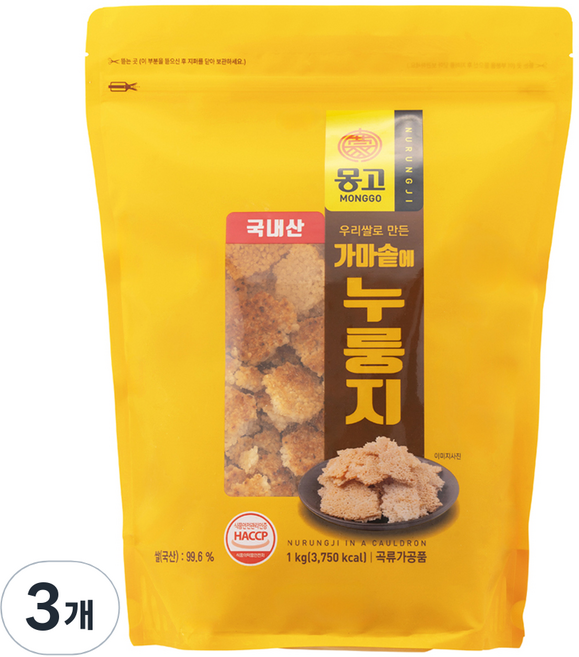 몽고식품 가마솥에 누룽지, 1kg, 3개