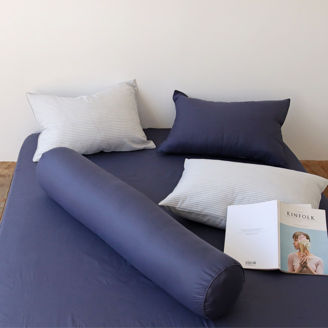 누블 데일리 60수 아사 순면 원형 롱쿠션 바디필로우 솜포함, 네이비