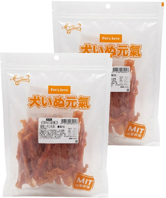 Pet's love 元氣犬 零食量販包, 雞肉絲, 380g, 2包