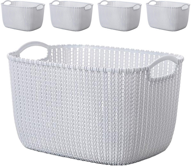 仿藤編收納籃 雜物收納洗衣籃 5個, 淺灰色