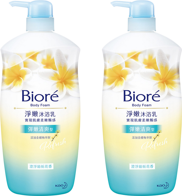 Biore 蜜妮 淨嫩沐浴乳 緬梔花香 彈嫩清爽, 1kg, 2瓶