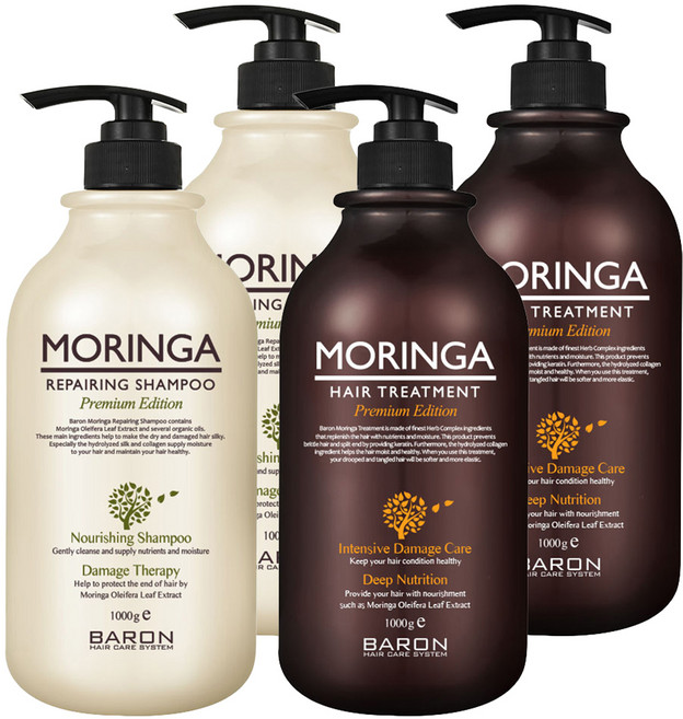 바론 모링가 리페어링 샴푸 1kg + 트리트먼트 1kg 세트, 2세트