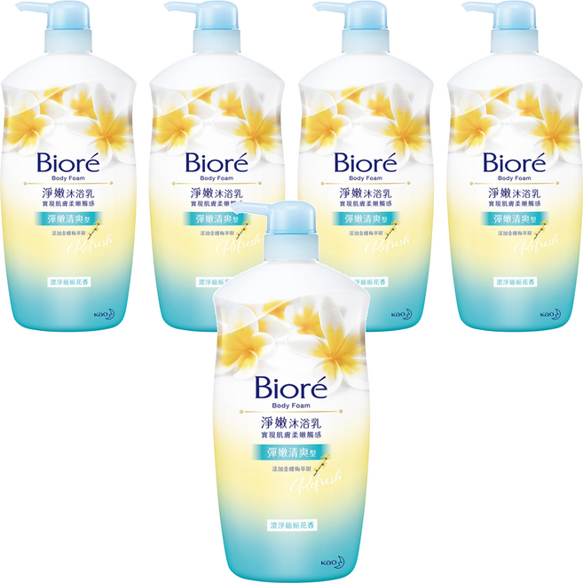 Biore 蜜妮 淨嫩沐浴乳 緬梔花香 彈嫩清爽, 1kg, 5瓶