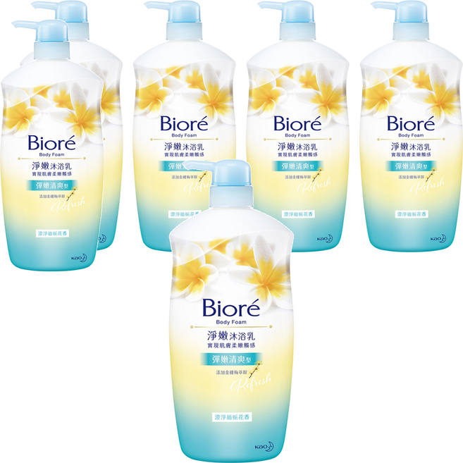 Biore 蜜妮 淨嫩沐浴乳 緬梔花香 彈嫩清爽, 1kg, 6瓶