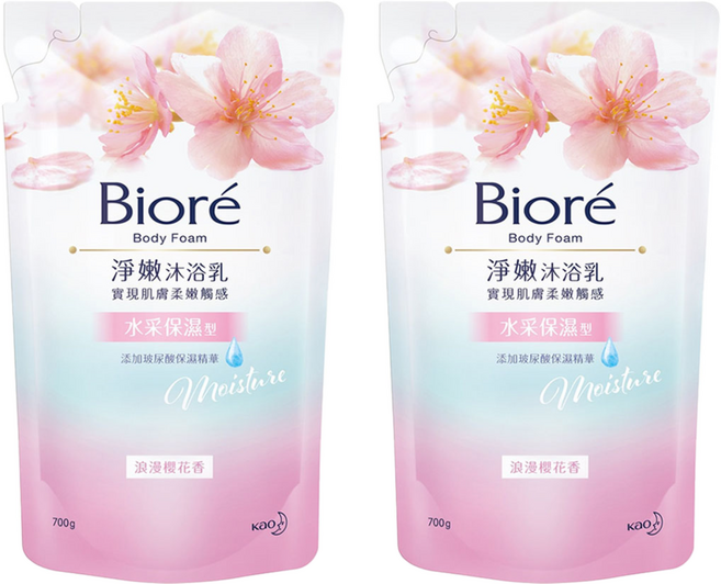 Biore 蜜妮 淨嫩沐浴乳補充包 水采保濕型 浪漫櫻花香, 700g, 2包