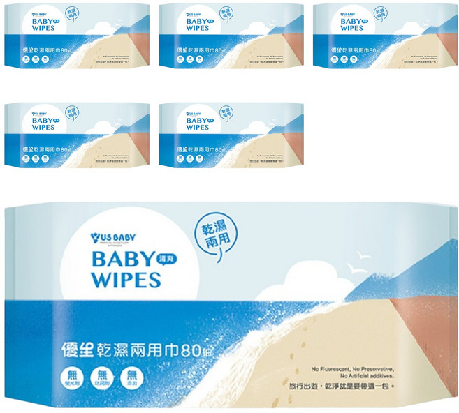 US baby 優生 乾濕兩用巾 清爽型, 80張, 6包