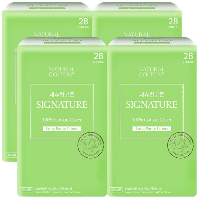 내츄럴코튼 시그니처 팬티라이너, 롱, 28개입, 4개