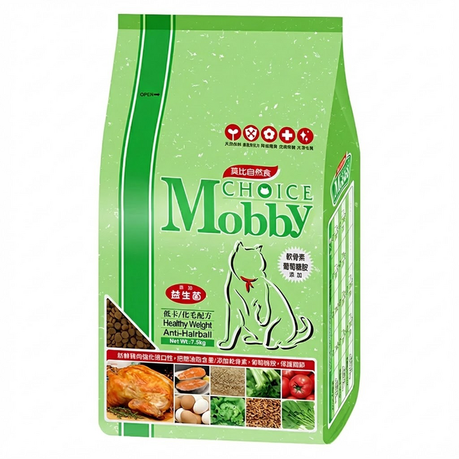 Mobby 莫比 貓用 低卡化毛配方 乾飼料, 雞肉 + 米, 7.5kg, 1袋
