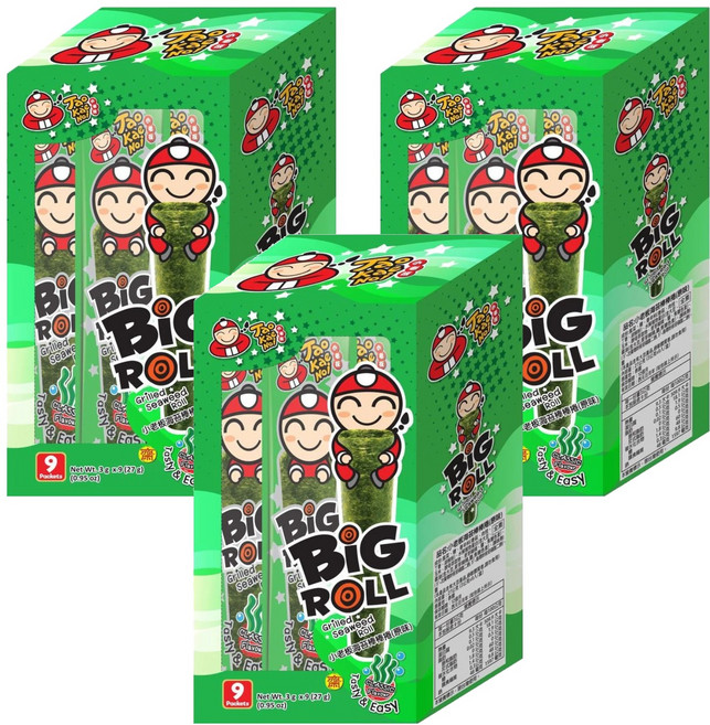 TAOKAENOI CRISPY SEAWEED ORIGINAL 小老板海苔棒棒捲 原味, 27g, 3盒