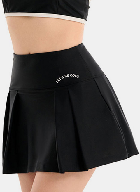 위크나인 여성용 치얼업 플리츠 커버업 수영복 스커트, BLACK