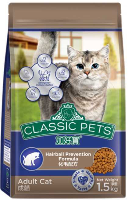클래식펫츠 어덜트 고양이 컴패니언 헤어볼 방지 기능성 사료, 곡물, 1.5kg, 1개