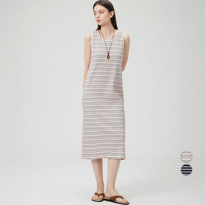 ELLEPARIS 여성용 소프트 텐션 스트라이프 립 나시 롱 원피스