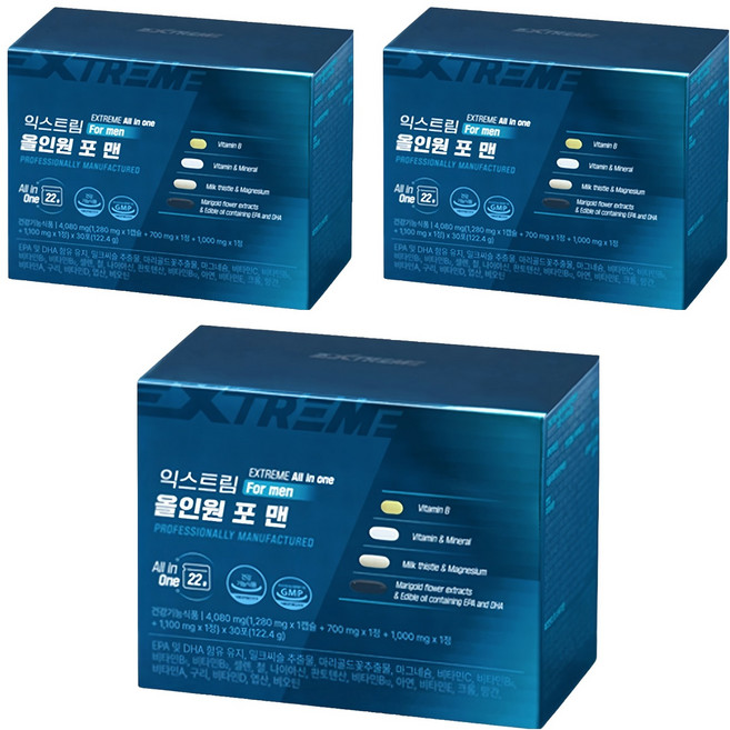익스트림 올인원 포 맨 멀티비타민, 30회분, 3개