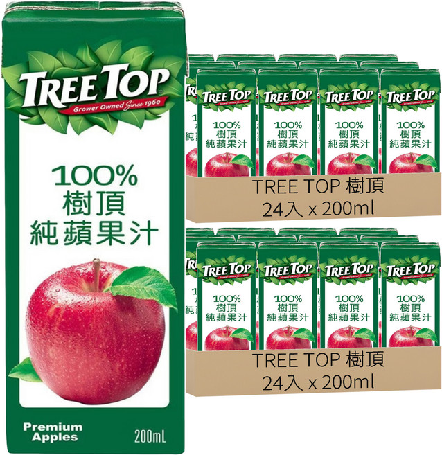 TREE TOP 樹頂 100%純蘋果汁, 200ml, 48入