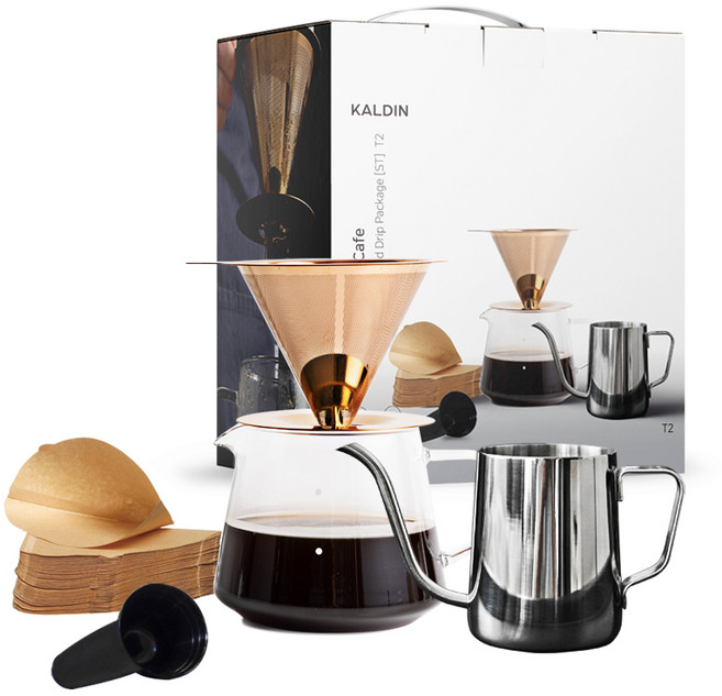 칼딘 티타늄 코트 핸드드립 세트 실속 패키지 T2, 드리퍼 1p + 드립서버 1p + 드립포트 1p + 계량스푼 1p + 여과지 50p, 600ml, 1세트