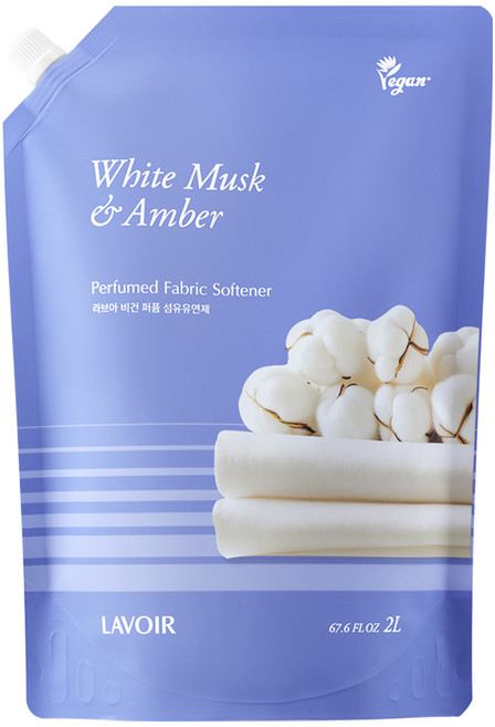 [비건라이프] 라브아 고농축 퍼퓸드 액체 섬유유연제 화이트머스크 앤 앰버 리필, 2L, 1개