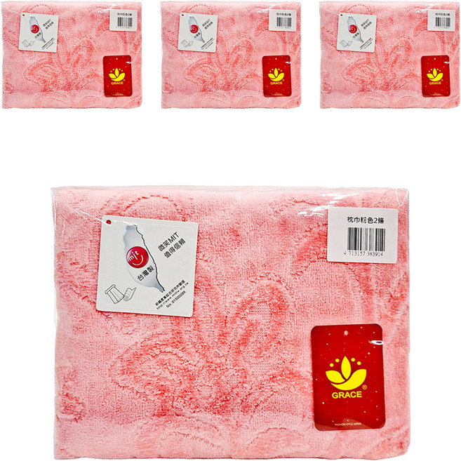 GRACE 格蕾絲 純棉緹花舒適枕巾 棉紗, 粉色, 8條