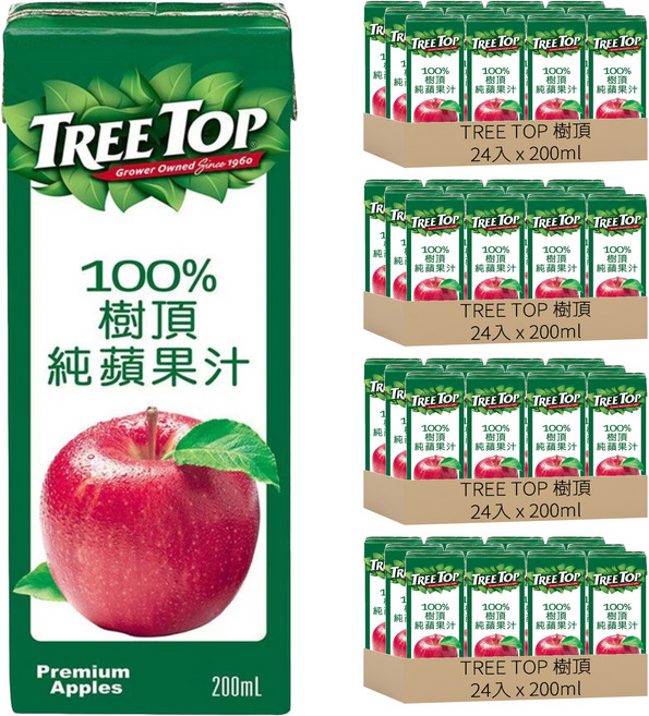 TREE TOP 樹頂 100%純蘋果汁, 200ml, 96入