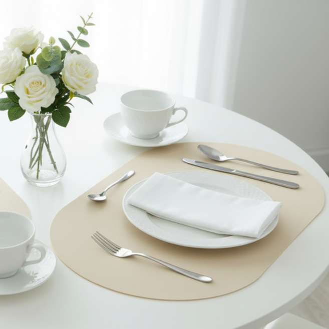 로그로 북유럽 가죽 방수 식탁매트, 베이지, 30 x 45 cm, 2개