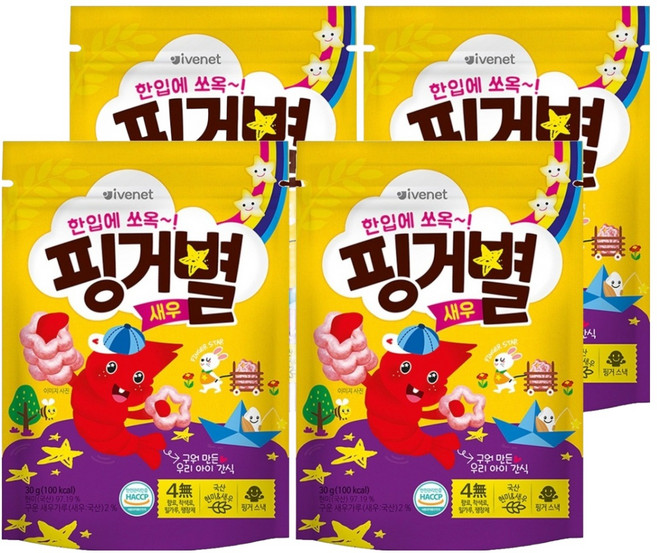 아이배냇 아동용 핑거별 쌀과자, 새우맛, 30g, 4개