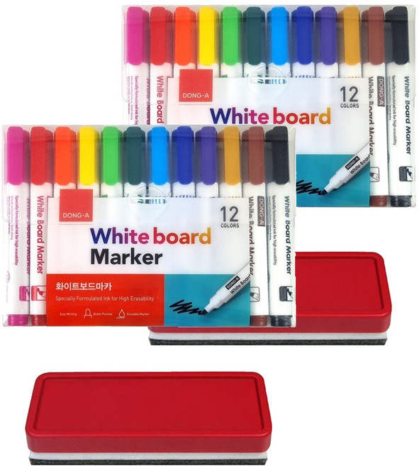 DONG-A 白板筆 + 板擦, 混合顏色, 2套