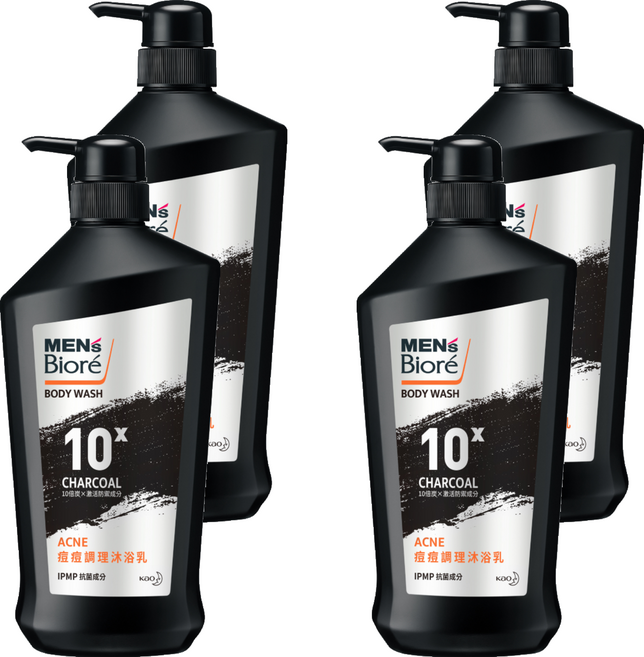 MEN's Biore 10倍炭男性專用 痘痘調理沐浴乳 控油深層清潔 長時間清爽 針對背及胸口容易出油流汗的肌膚, 750g, 4瓶